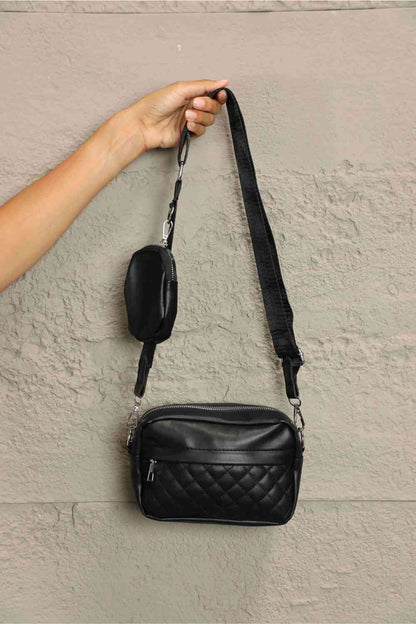 Adored Quilted Stitching Vegan Leather Crossbody Bag with Small Purse