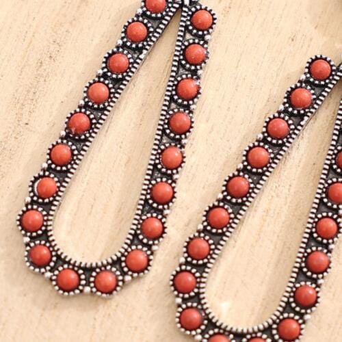 Alloy Beaded Teardrop Earrings Red / One Size