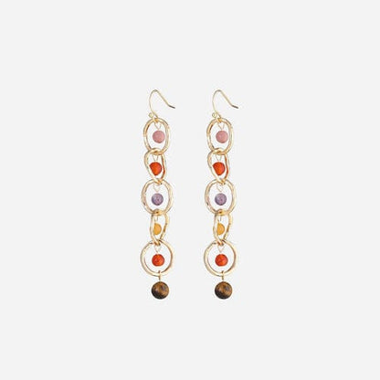 Beaded Alloy Dangle Earrings Deep Red / One Size