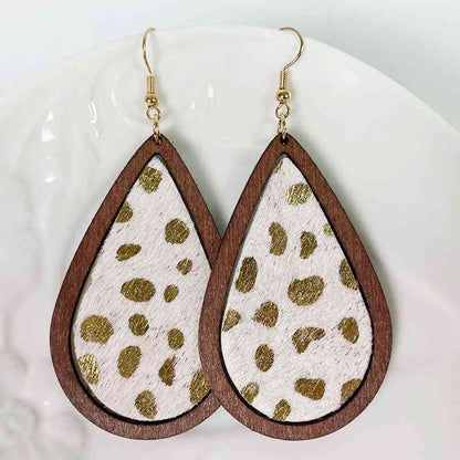 Teardrop Shape Wooden Dangle Earrings Style E / One Size