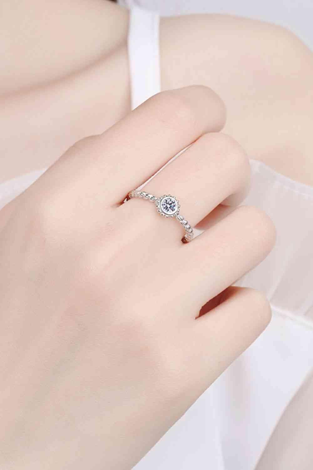 Moissanite Rhodium-Plated Rope Band Ring