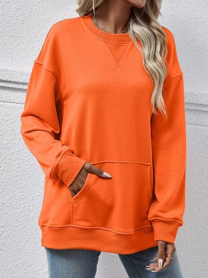 Solid Long Sleeve Pocketed Sweatshirt