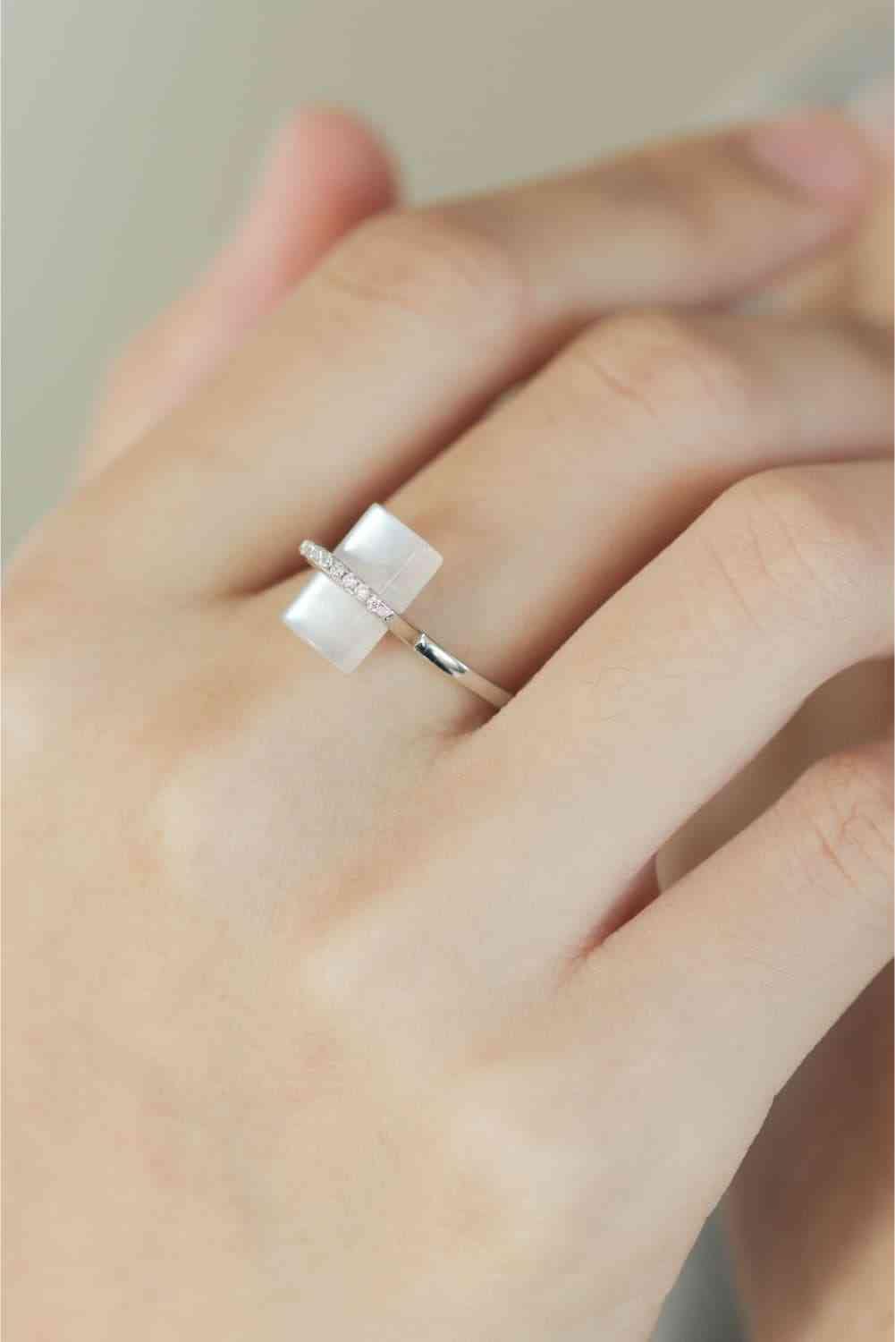 Natural Moonstone Platinum-Plated Ring