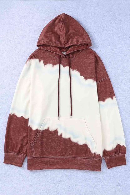 Plus Size Bleached Look Hoodie with Front Pocket Chestnut / 1XL