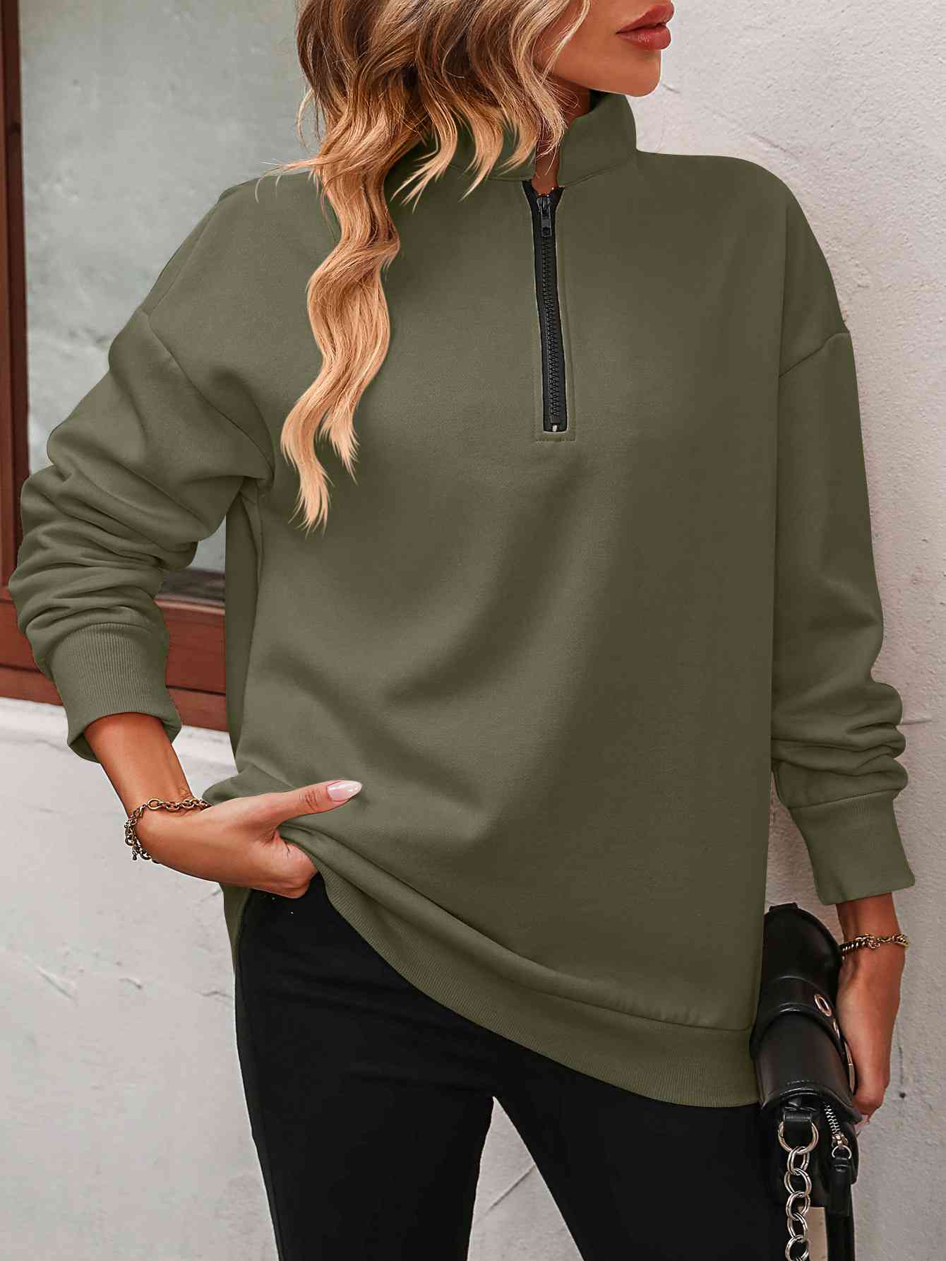 Quarter-Zip Dropped Shoulder Sweatshirt