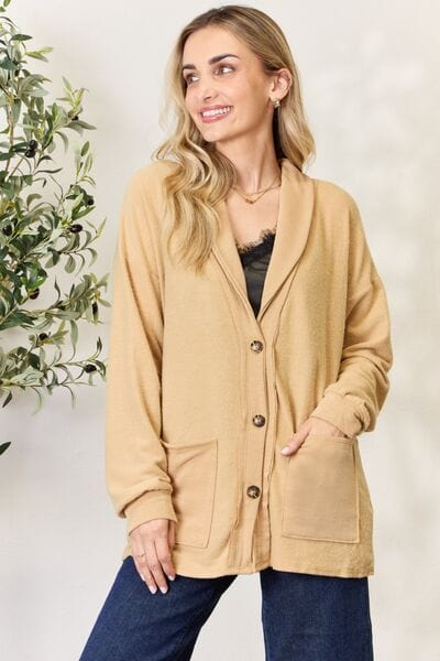 Heimish Full Size Button Up Long Sleeve Cardigan Mustard / S