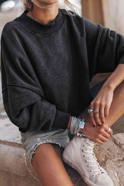 Ribbed Round Neck Dropped Shoulder Sweatshirt