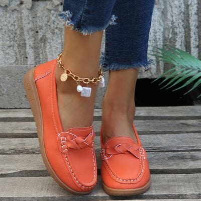 Weave Wedge Heeled Loafers Red Orange / 35