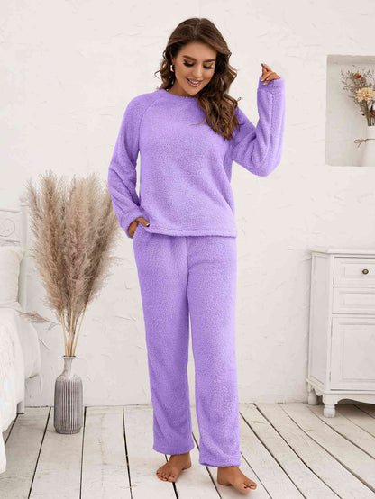 Teddy Long Sleeve Top and Pants Lounge Set Lavender / S