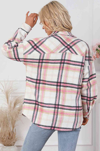 Plaid Dropped Shoulder Shirt Jacket