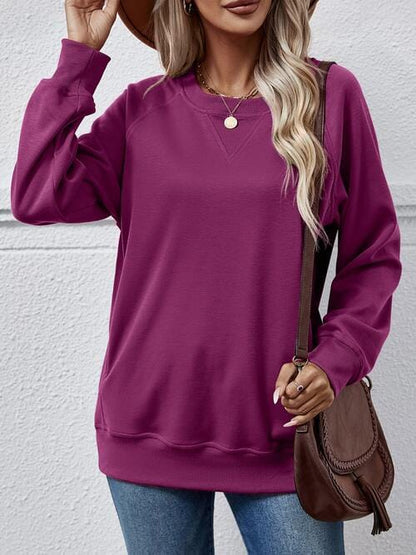 Classic Round Neck Long Sleeve Sweatshirt Magenta / S