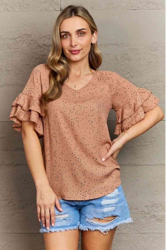 Hailey & Co Darling Delights Polka Dot Woven Top Tan / S