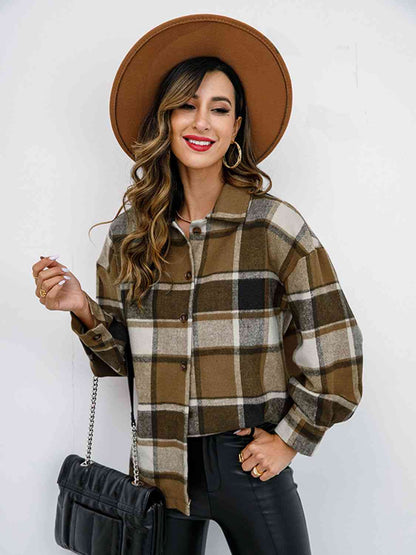 Campfire Plaid Button Up Collared Neck Jacket