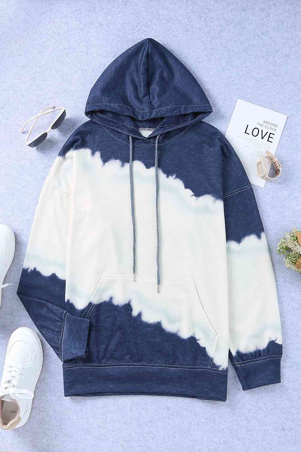 Plus Size Bleached Look Hoodie with Front Pocket Navy / 1XL