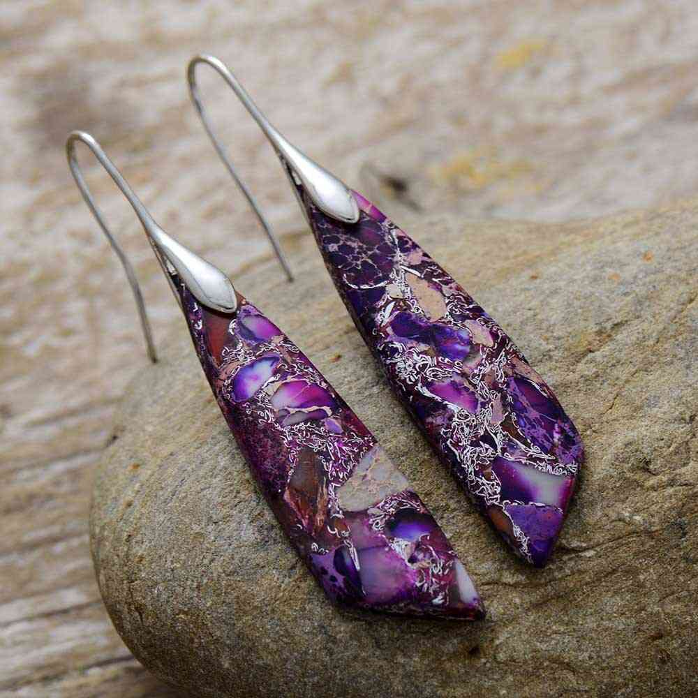 Gold-Plated Copper Dangle Earrings Purple/Silver / One Size