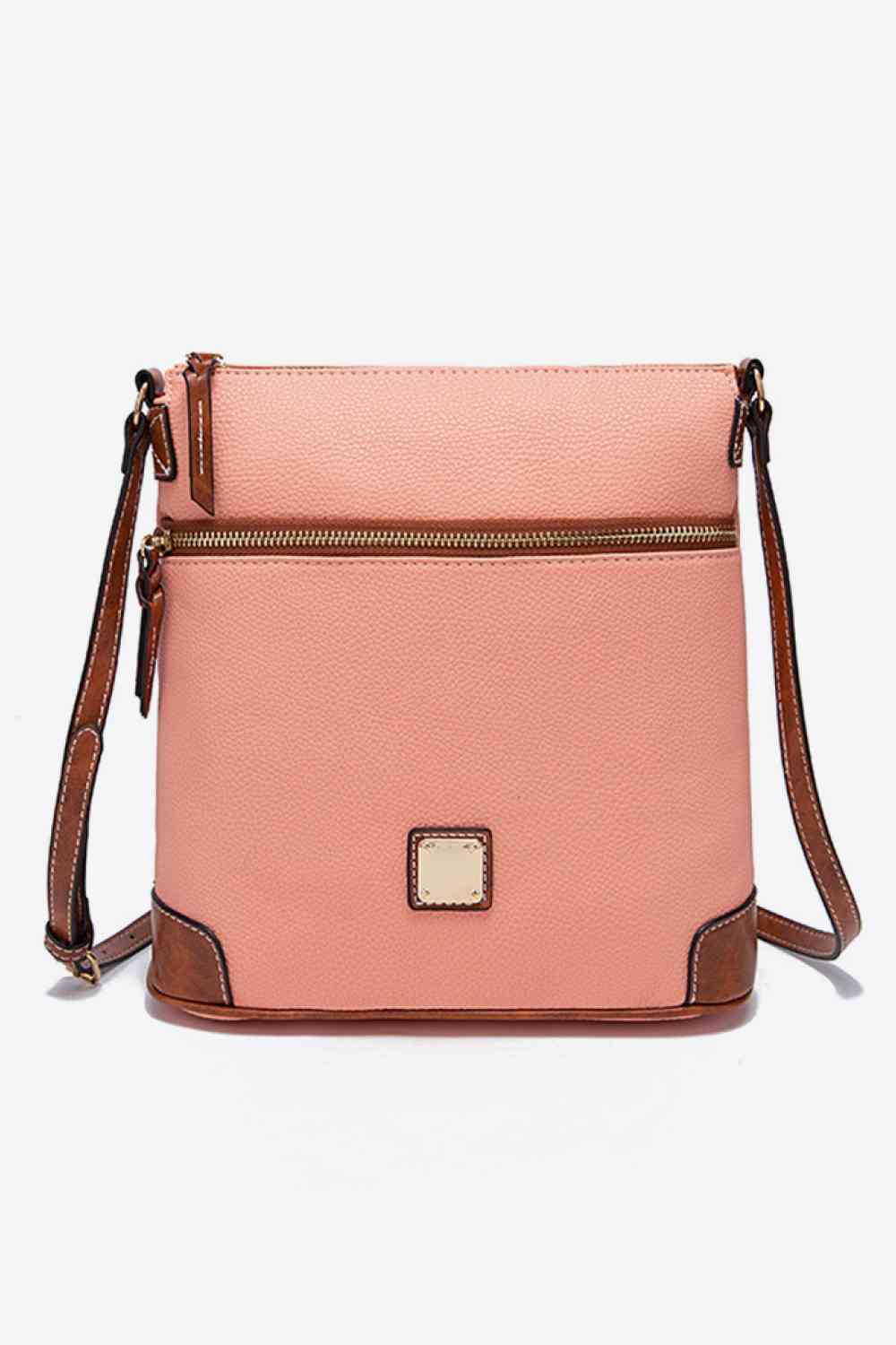 Square Vegan Leather Crossbody Bag Peach / One Size