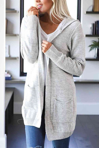 Heathered Open Front Cardigan with Pockets Light Gray / S