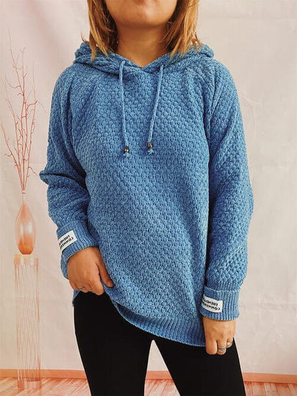 Drawstring Long Sleeve  Hooded Sweater Sky Blue / One Size