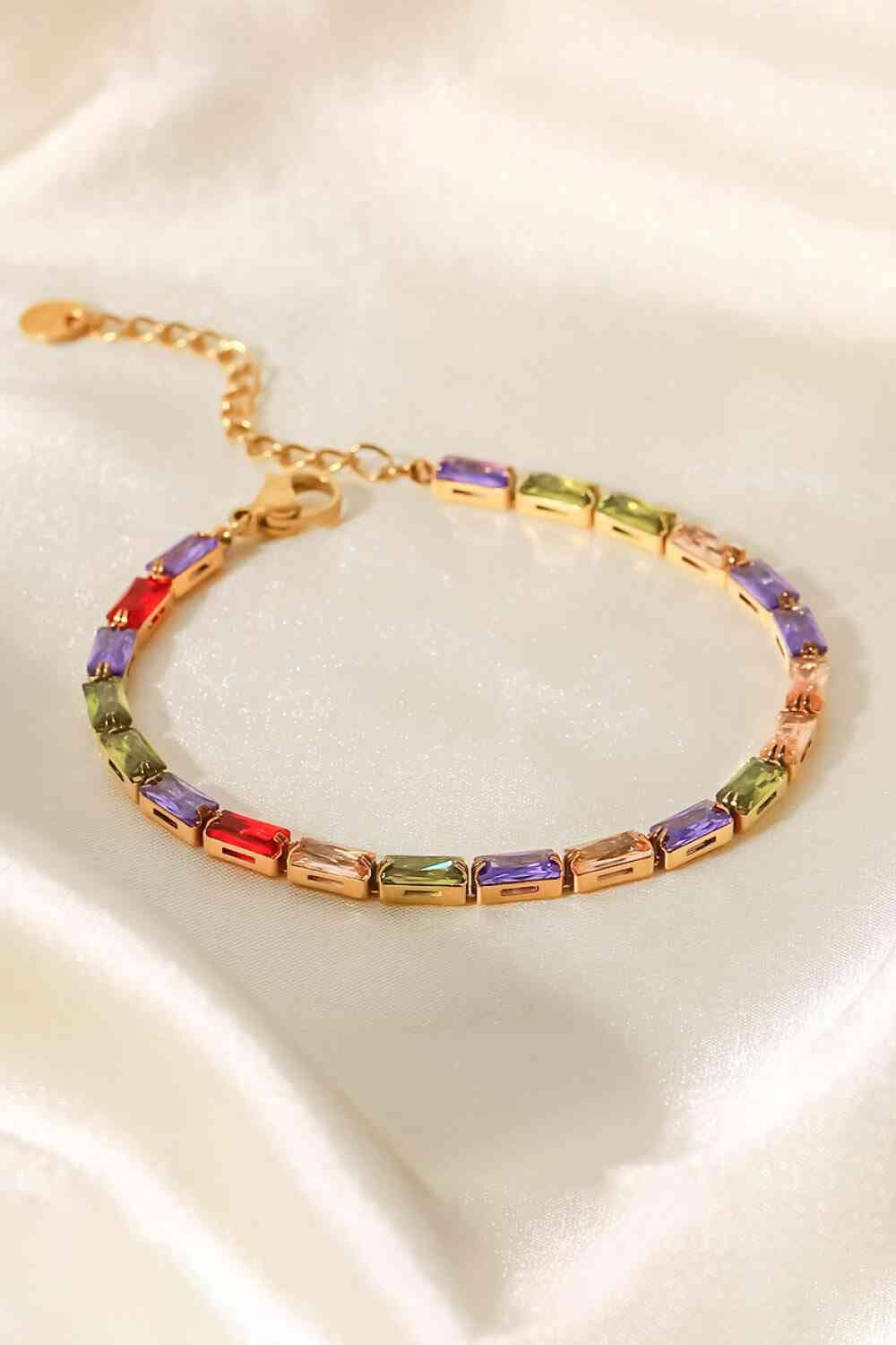 18K Gold Plated Multicolored Cubic Zirconia Bracelet Multi / One Size