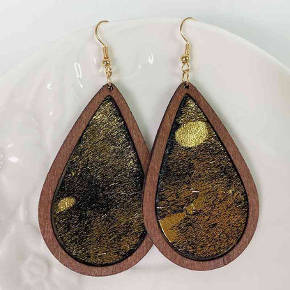 Teardrop Shape Wooden Dangle Earrings Style A / One Size