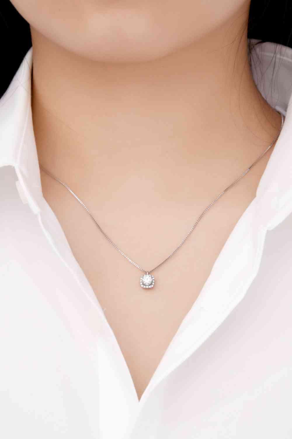 Moissanite Pendant Platinum-Plated Necklace Silver / One Size