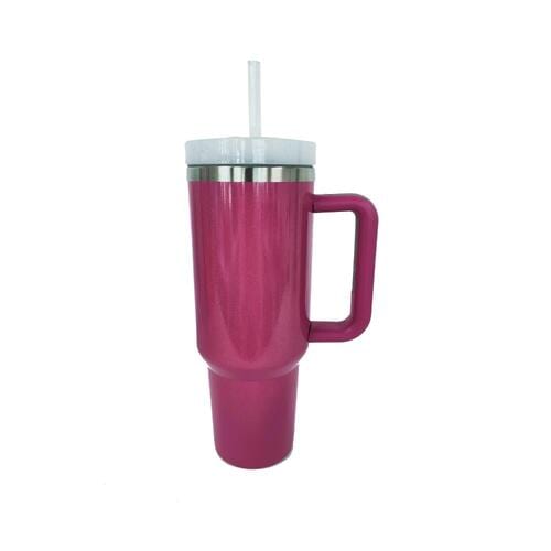 Shimmering Stainless Steel Tumbler with Handle and Straw Deep Rose / One Size