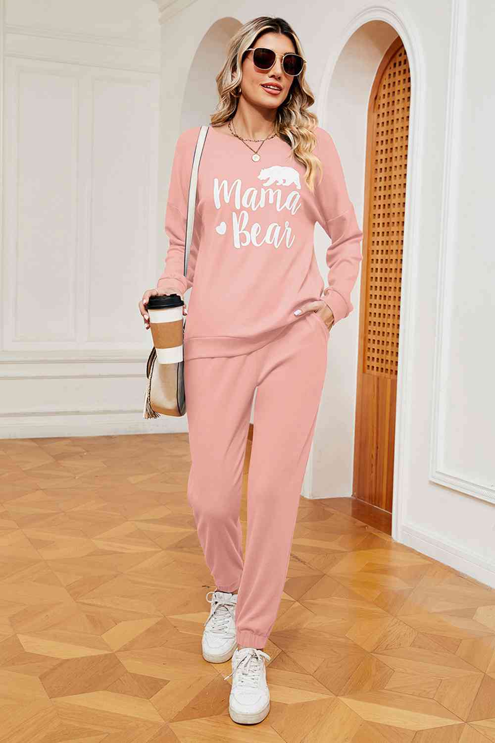 MAMA BEAR Graphic Sweatshirt and Sweatpants Set Blush Pink / S