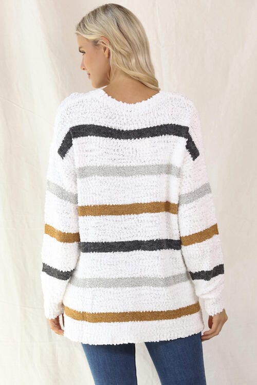 Striped Round Neck Long Sleeve Tunic Sweater