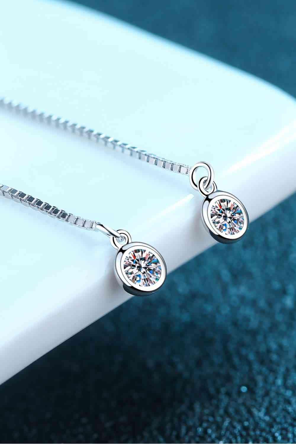 Moissanite 925 Sterling Silver Drop Threader Earrings Silver / One Size