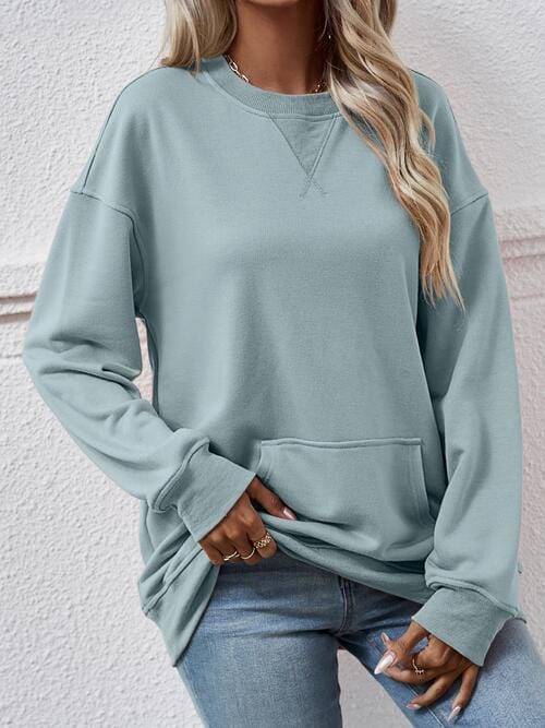 Solid Long Sleeve Pocketed Sweatshirt Cloudy Blue / S