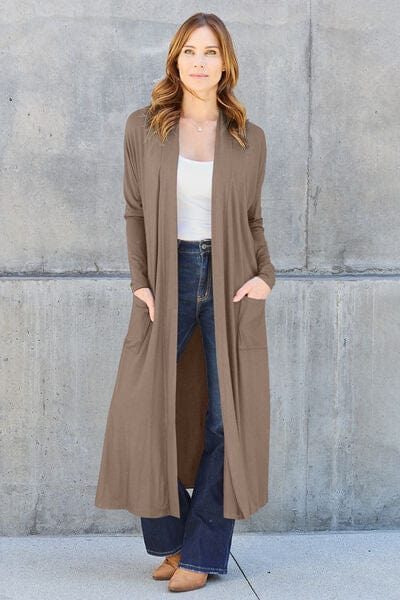 Basic Bae Full Size Open Front Long Sleeve Duster Cardigan Mocha / S