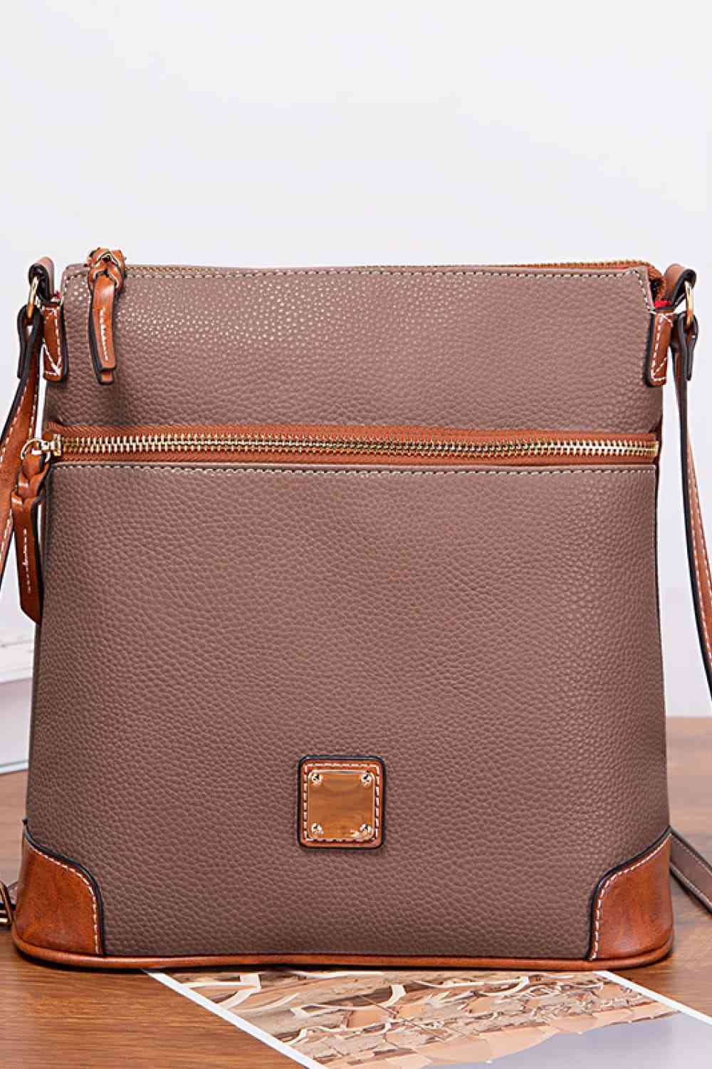 Square Vegan Leather Crossbody Bag Taupe / One Size