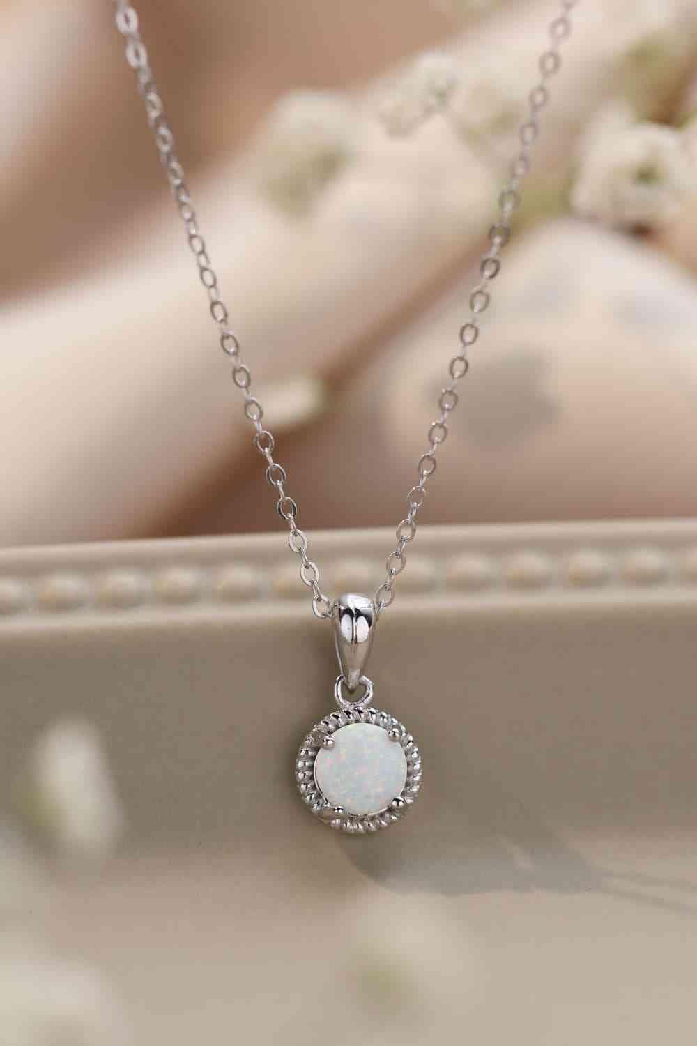 Opal Round Pendant Chain Necklace White / One Size