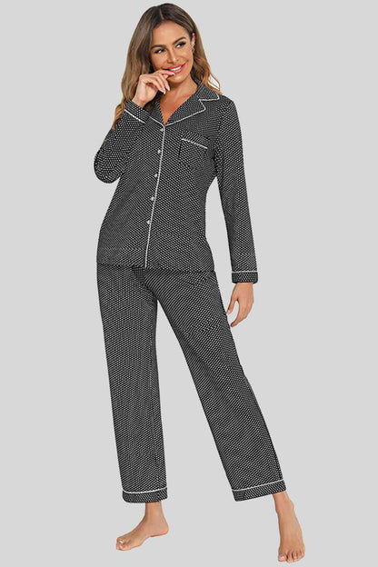 Collared Neck Loungewear Set with Pocket Black / S