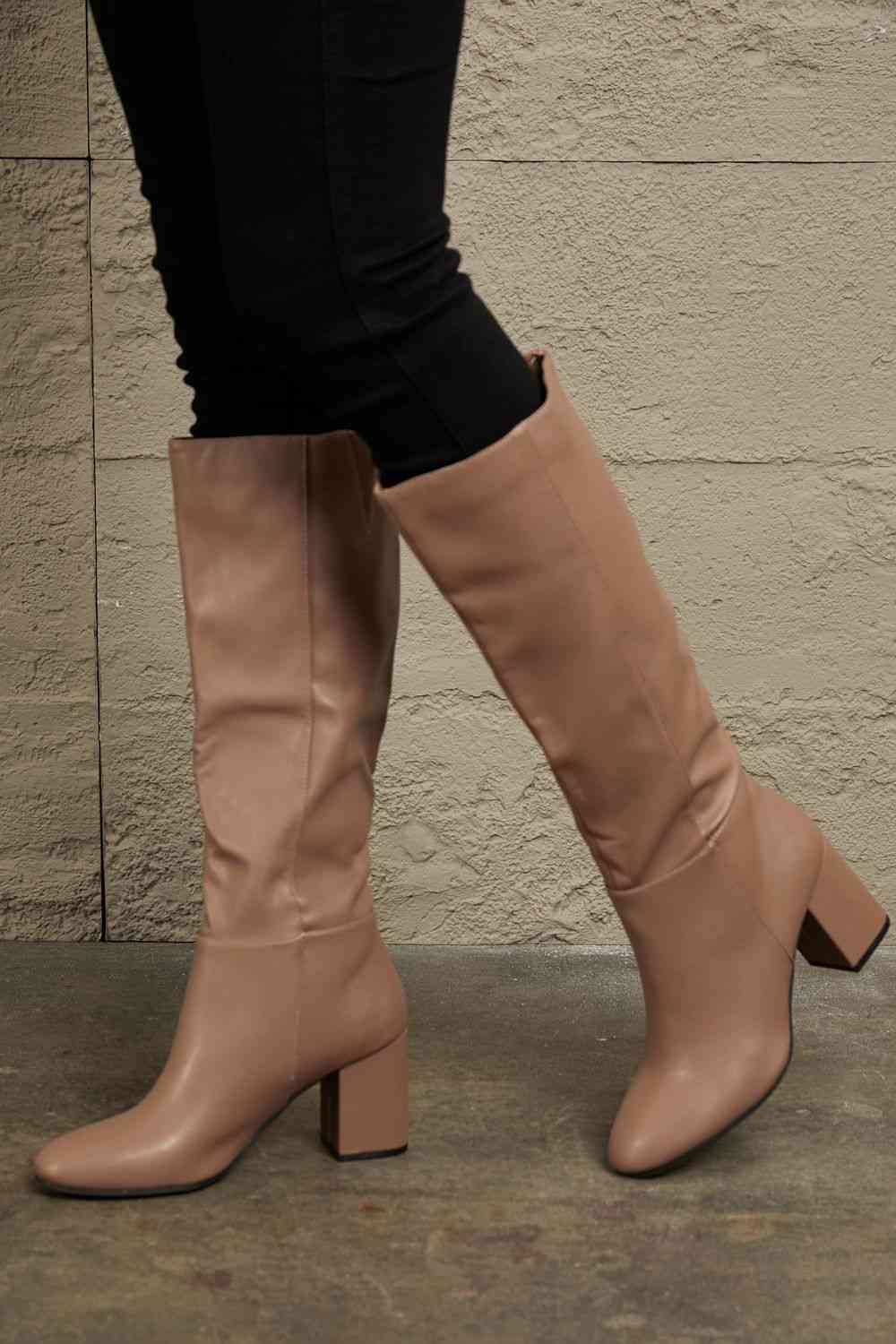 East Lion Corp Mocha Block Heel Knee High Boots