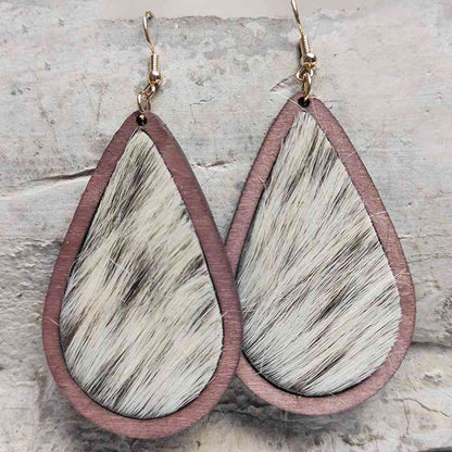 Teardrop Shape Wooden Dangle Earrings Style I / One Size