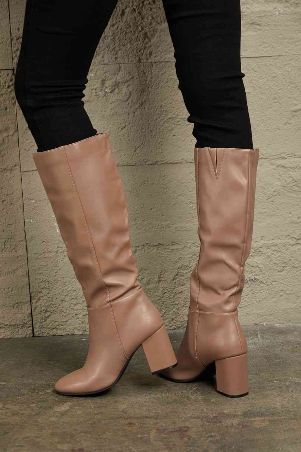 East Lion Corp Mocha Block Heel Knee High Boots