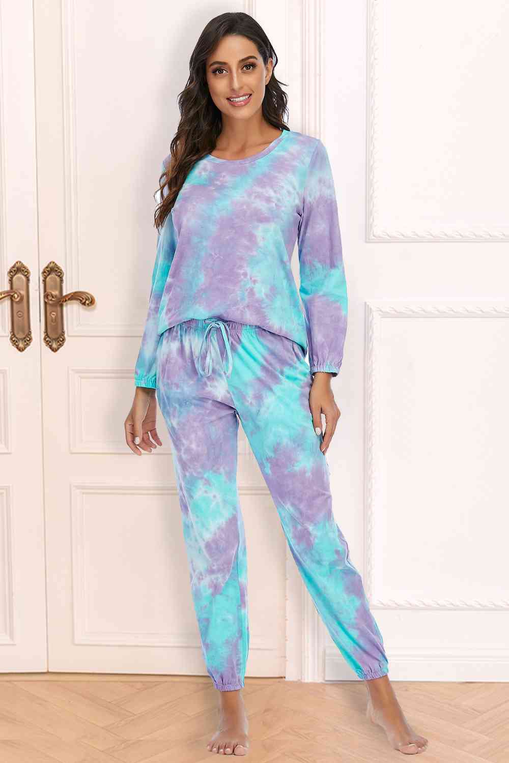 Tie-Dye Top and Drawstring Pants Lounge Set Lavender / S