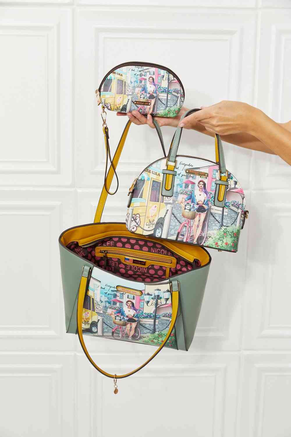 Nicole Lee USA Around The World Handbag Set Sage / One Size