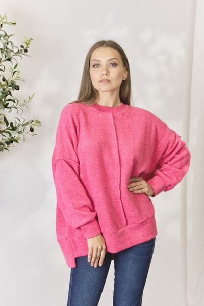 Zenana Full Size Center Seam Long Sleeve Sweatshirt Fuchsia / S