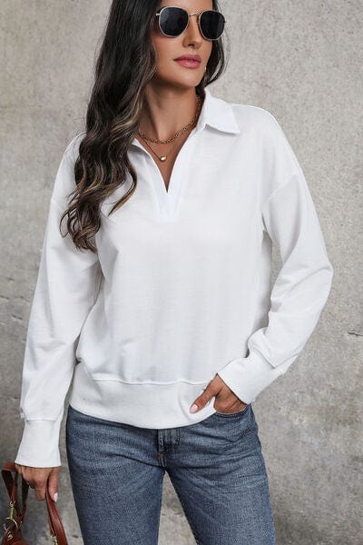 Johnny Collar Dropped Shoulder Blouse White / S