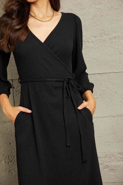 Culture Code Black Full Size Surplice Flare Rouching Dress