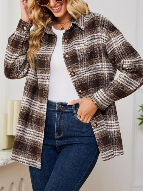 Plaid Collared Shirt Jacket Chestnut / S