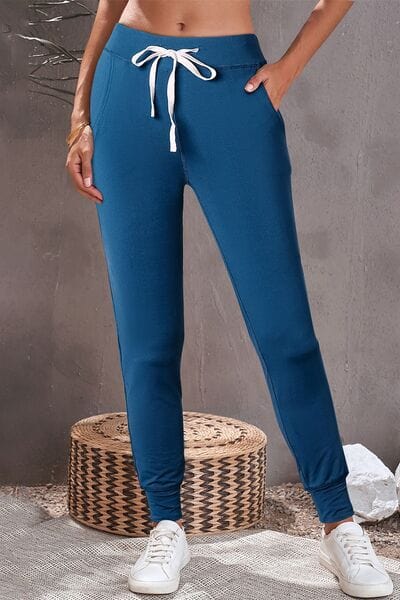 Drawstring Joggers with Pockets Peacock  Blue / S