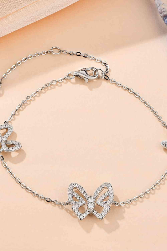 Moissanite Butterfly Shape Bracelet Silver / One Size
