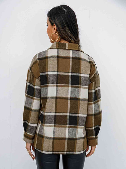 Campfire Plaid Button Up Collared Neck Jacket