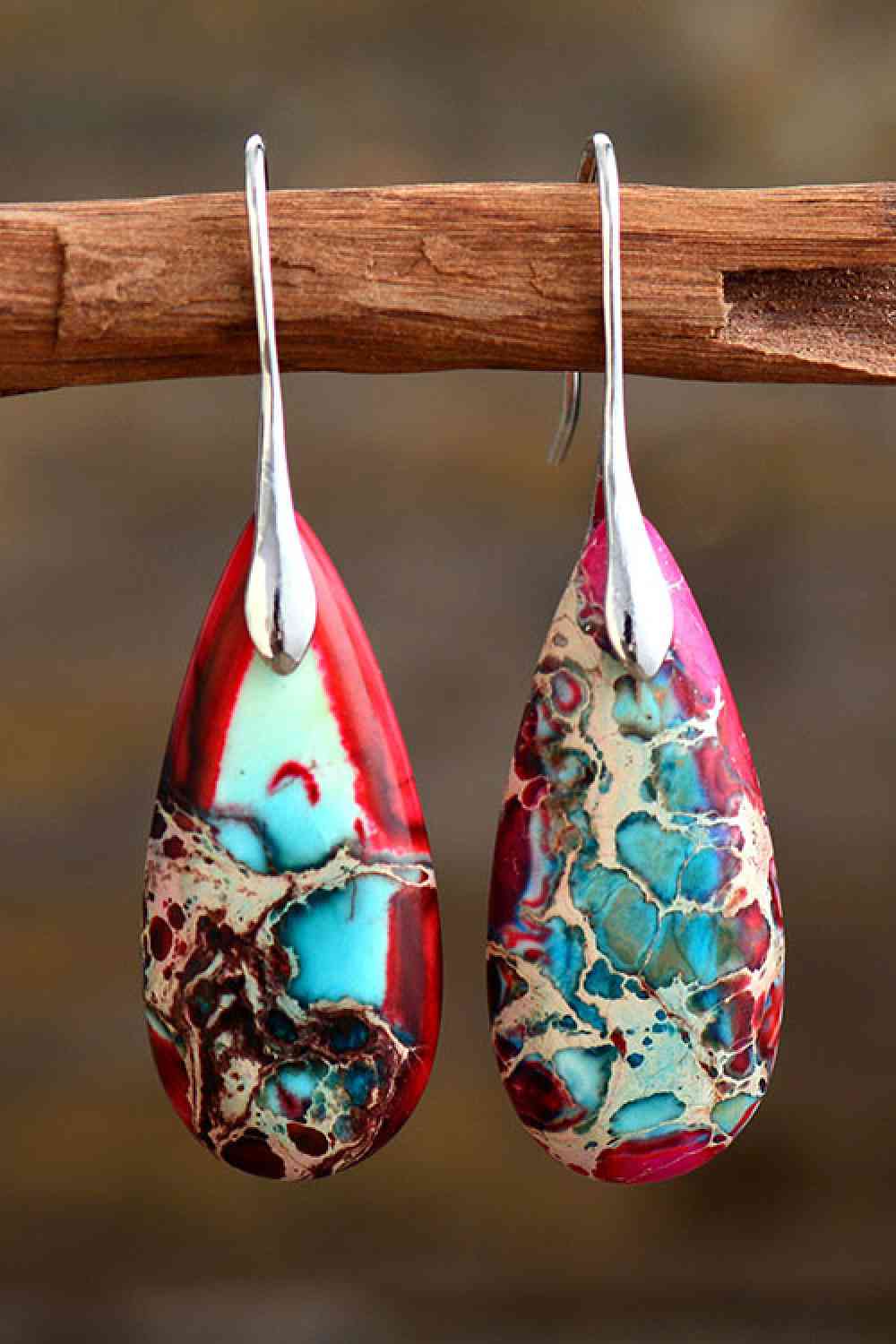 Handmade Teardrop Shape Natural Stone Dangle Earrings Red / One Size