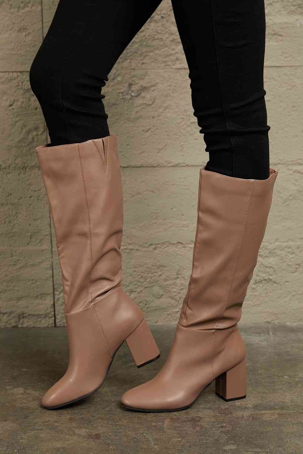 East Lion Corp Mocha Block Heel Knee High Boots