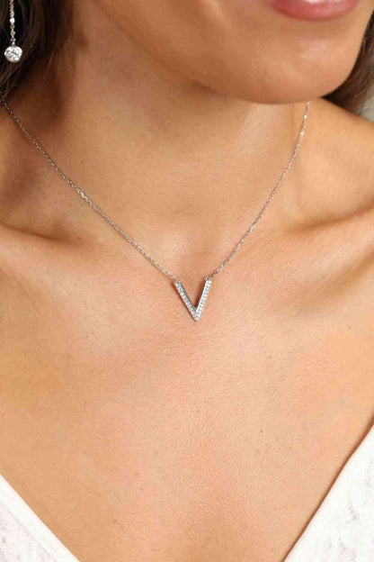 Adored Sterling Silver V Letter Pendant Necklace Silver / One Size