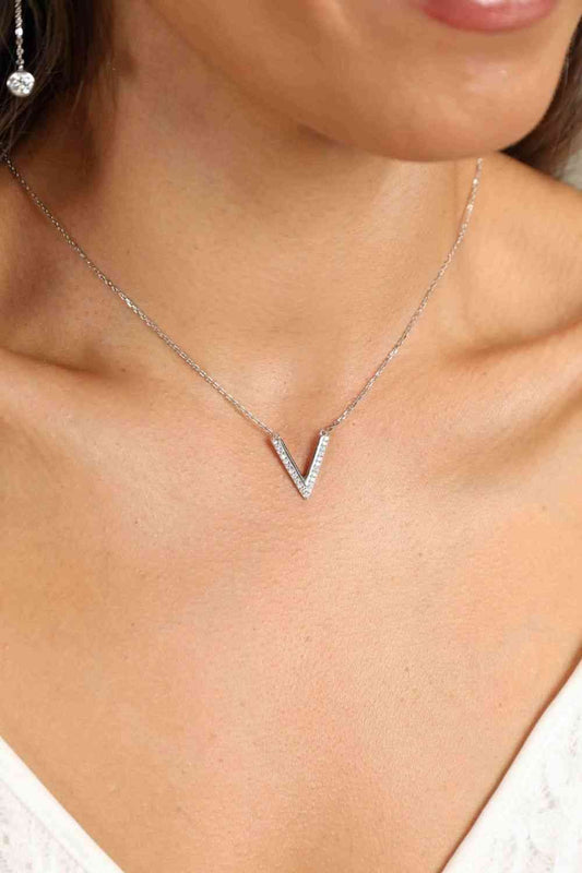 Adored Sterling Silver V Letter Pendant Necklace Silver / One Size